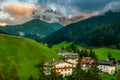 Santa Maddalena village with amazing Dolomites mountains on the background