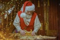 Santa makes toys Royalty Free Stock Photo