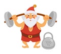 Santa sport exercise barbell daily Christmas life cartoon character vector flat icon