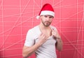 Santa man touch white tshirt Royalty Free Stock Photo