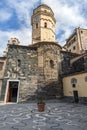 Santa Margherita Church in Vernazza village. Cinque Terre coastal area, Liguria, Italy Royalty Free Stock Photo