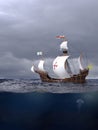 Santa Maria Christopher Columbus ship a side view from water level at sea 3D rendered picturey