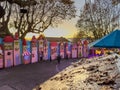 Santa Maria da Feira, Portugal - december 2 2023. Families shopping Christmas presents at traditional Xmas Perlim street market in