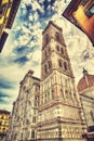 Santa Maria del Fiore cathedral in Florence under a dramatic sky