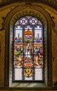 Our Lady stained glass in the Church of Santa Maria dell`Anima, in Rome, Italy. Royalty Free Stock Photo