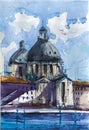 Santa Maria della Salute hand drawn watercolor illustration