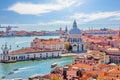 Santa Maria della Salute and Punta della Dogana in the Grand Canal of Venice, view from the top of Basilica San Marco Royalty Free Stock Photo