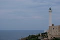 Santa Maria di Leuca, Italy. Iconic lighthouse located next to Basilica De Finibus Terrae where the Adriatic and Ionian seas meet. Royalty Free Stock Photo