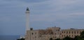 Santa Maria di Leuca, Italy. Photograph taken from the road of the iconic lighthouse located next to Basilica De Finibus Terrae Royalty Free Stock Photo