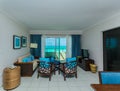 Inviting view of Golden Tulip hotel, cozy interior accommodation hotel guest room with ocean view