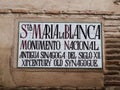 Plaque on the wall of the Santa Maria La Blanca Synagogue - Toldeo, Spain, Espana