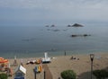Santa Maria Navarrese, Sardinia, Italy, September 10, 2020: top view of Spiaggia di Santa Maria Navarrese beach with Royalty Free Stock Photo