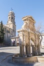 Santa Maria square, Santa Maria fountain, Baeza cathedral, Jaen, Spain