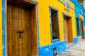 SANTA MARTA, COLOMBIA - OCOTBER 10, 2017: Beautiful outdoor view of colorful house in Santa Marta, Colombia Royalty Free Stock Photo