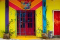 SANTA MARTA, COLOMBIA - OCOTBER 10, 2017: Beautiful outdoor view of colorful house in Santa Marta, Colombia Royalty Free Stock Photo