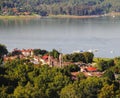 Santa MarÃÂ­a church and the lake in Valle de Bravo , mexico Royalty Free Stock Photo