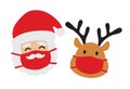 Santa Claus and Reindeer with Face Mask Vector Royalty Free Stock Photo
