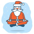 Santa meditation. Vector christmas illustration with Santa doing yoga pose in Christmas holiday night