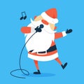 Santa with a microphone sing christmas song.