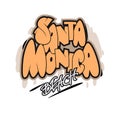 Santa Monica beach graffiti style hand drawn lettering. Decorative vector text