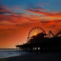 Santa Monica California sunset on Pier Ferrys wheel Royalty Free Stock Photo