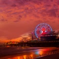 Santa Monica California sunset on Pier Ferrys wheel Royalty Free Stock Photo
