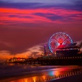 Santa Monica California sunset on Pier Ferrys wheel Royalty Free Stock Photo