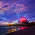 Santa Monica California sunset on Pier Ferrys wheel Royalty Free Stock Photo