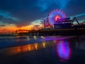 Santa Monica California sunset on Pier Ferrys wheel Royalty Free Stock Photo