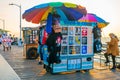 Vendors open for business on Santa Monica Pier, California