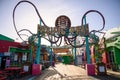 Santa Monica, Los Angeles, USA, October 30th, 2019 Pacific Park entrance on the Santa Monica Pier near Pacific Ocean