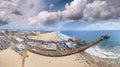 Santa Monica Pier aerial panoramic view at sunset, California Royalty Free Stock Photo