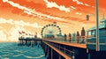 Santa Monica Pier - amazing illustration of famous landmarks - made with Generative AI tools