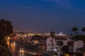 Santa Monica pier and Pacific freeway in dusk Royalty Free Stock Photo