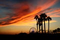 Santa Monica Pier and Palm Trees at Sunset