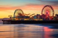 Santa Monica Pier at sunset, Los Angeles, California, USA, Santa Monica pier at sunset, AI Generated