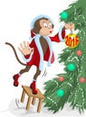 Santa monkey hangs on the Christmas tree ball in 2016