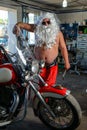 Santa on a motorcycle Royalty Free Stock Photo