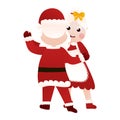 Santa and Mrs Claus dancing together in cartoon style on white background, clip art for poster design Royalty Free Stock Photo