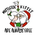 Santa and Mrs Claus kissing under the mistletoe Royalty Free Stock Photo