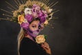 Santa Muerte, day of the dead character. Portrait of a woman with sugar skull makeup. Halloween make-up. Royalty Free Stock Photo