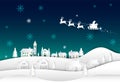 Santa on night sky in village paper art Winter background Royalty Free Stock Photo