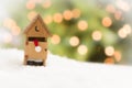 Santa in An Outhouse on Snow Over and Abstract Background Royalty Free Stock Photo