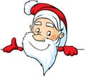 Santa peeking around a white surface - vector