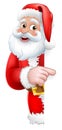 Santa Peeking Christmas Cartoon Sign Pointing