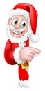 Santa Peeking Christmas Cartoon Sign Pointing