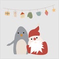 santa, penguinchristmas greting card on white color background