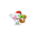 Santa pink potion Cartoon character design having box of gift