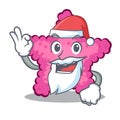 Santa pink starfish animal on mascot sand