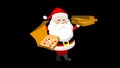 Santa with pizza boxes.